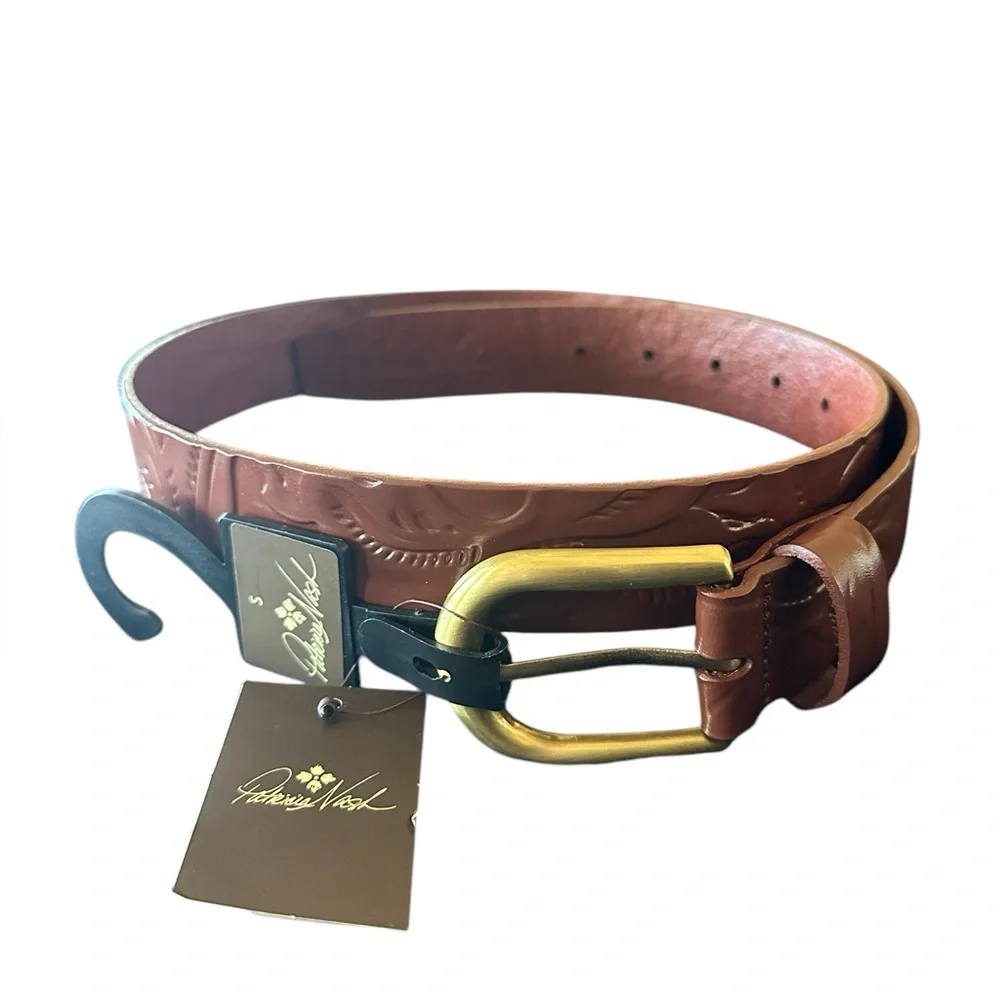 NWT Patricia Nash Womens Florence Brown Leather Vietri Belt Embossed Small